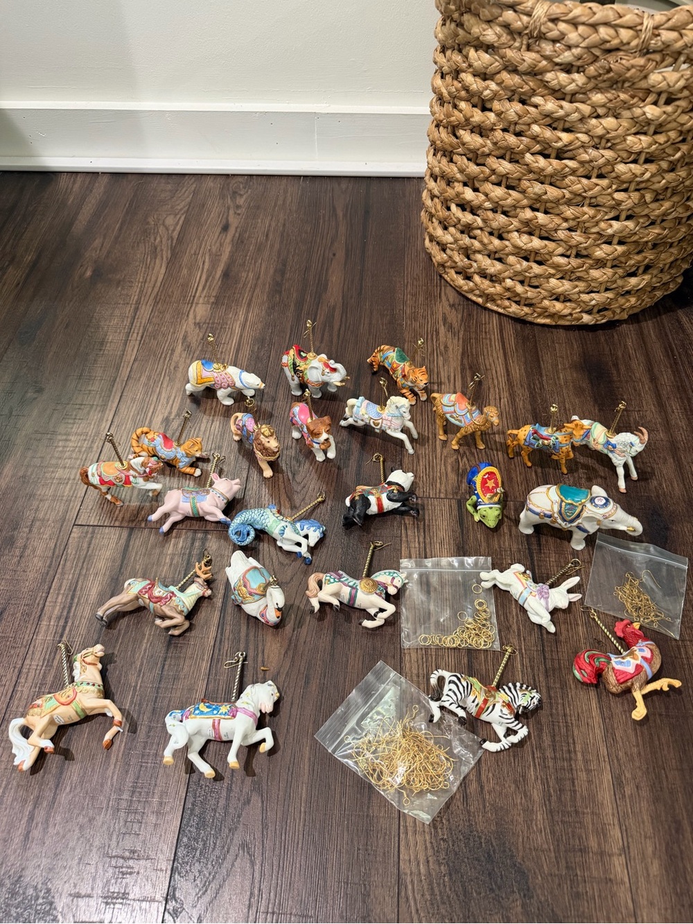 Vtg 1989 Lenox Christmas Carousel Animals Ornaments 24 Piece Set 2 Pieces Chip